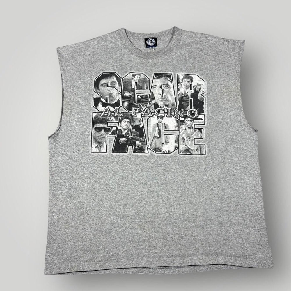 Scarface Tony Montana Shirt Mens 2XL Gray Elite Sleeveless Graphic Tee‎ Movie